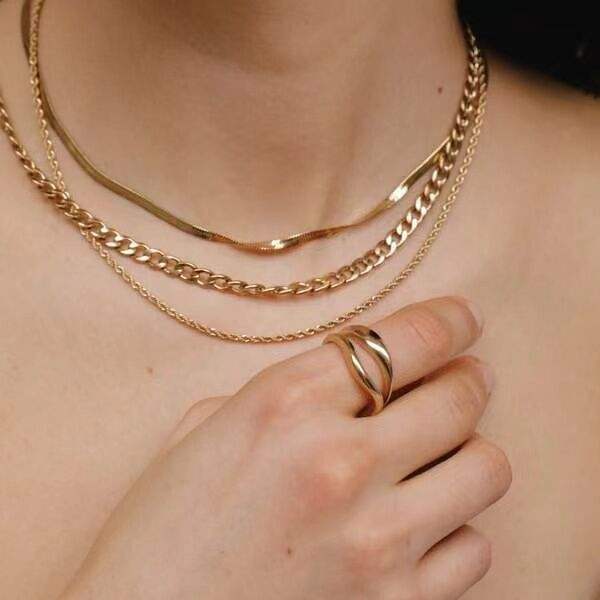 18K PVD Gold Plated Double Wave