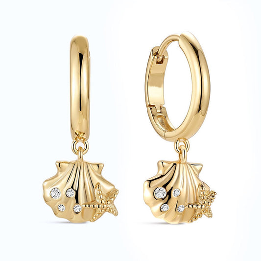 18K Gold Shell Huggie Earrings