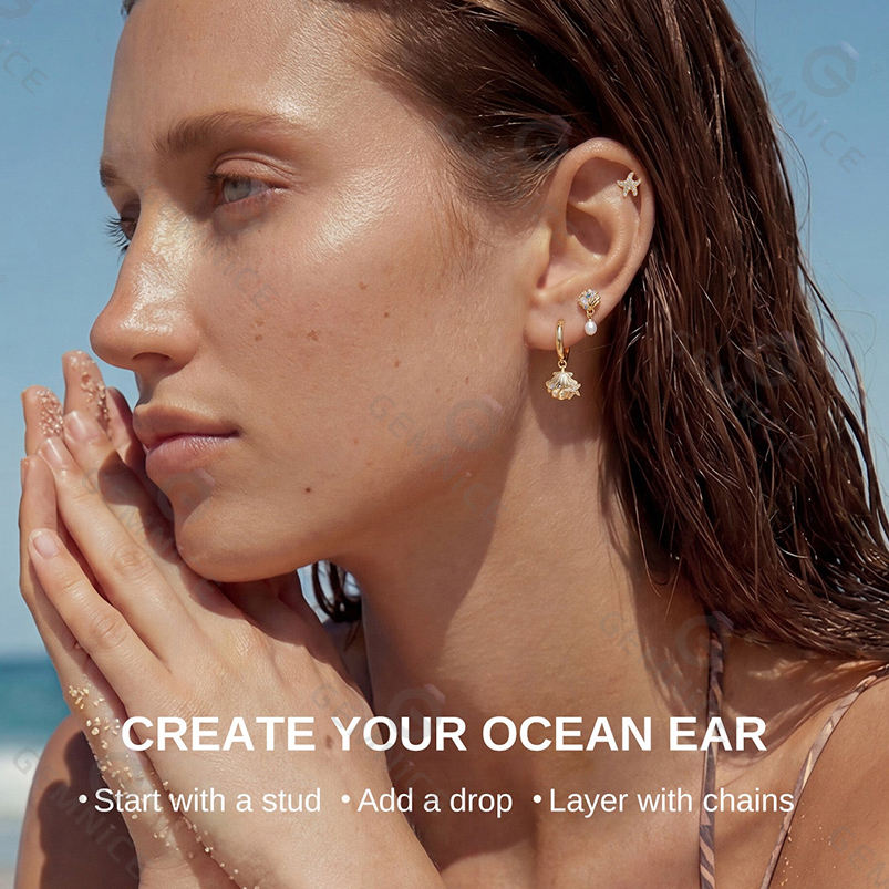 18K Gold Shell Huggie Earrings