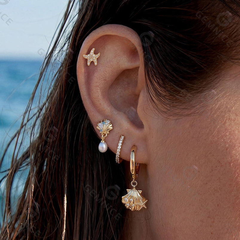 18K Gold Shell Huggie Earrings